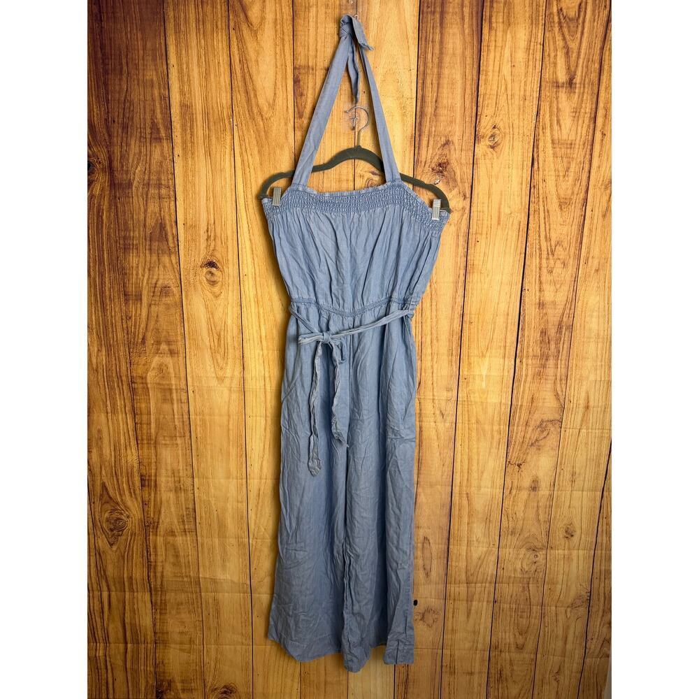 ee:Some Chambray Denim Halter Wide Legged Jumpsuit Women's Size L